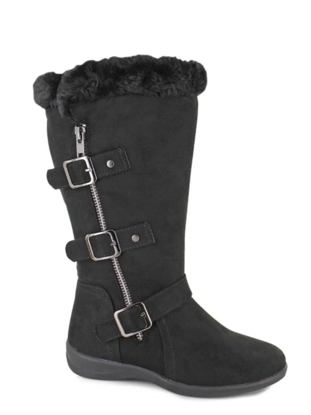 Girl’s Hot Cakes Black Faux Fur-Trim Mid-Calf Buckle Boot Size 2.5
